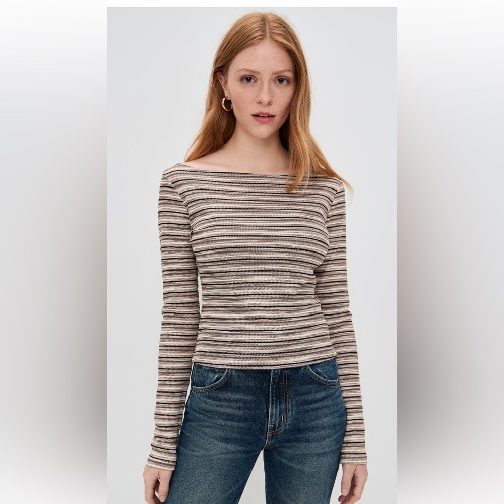 Reformation Wiley knit top in grey stripe - size m